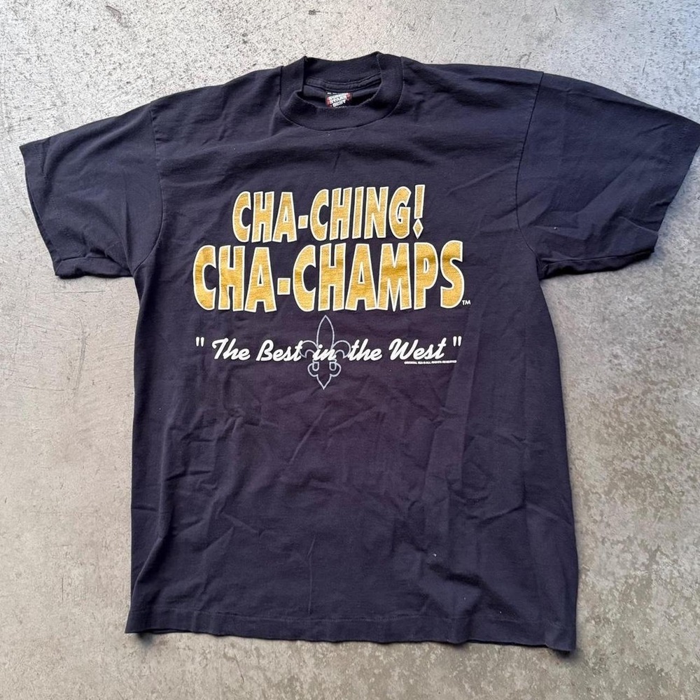 Vintage 90s New Orleans Saints Champs NFL T-Shirt Trench Made in USA Black XL